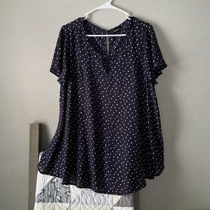 Torrid Blouse Dark Blue w/ Polka Dot 1X
